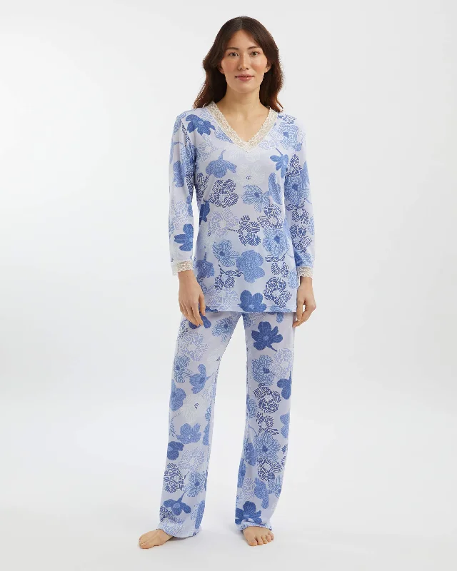 Women's Jersey Ella Pyjamas - Rosa Floral Blue