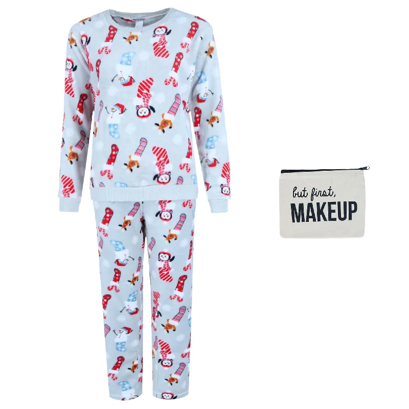 em & alfie Women's Snowman Print Plush PJ Set