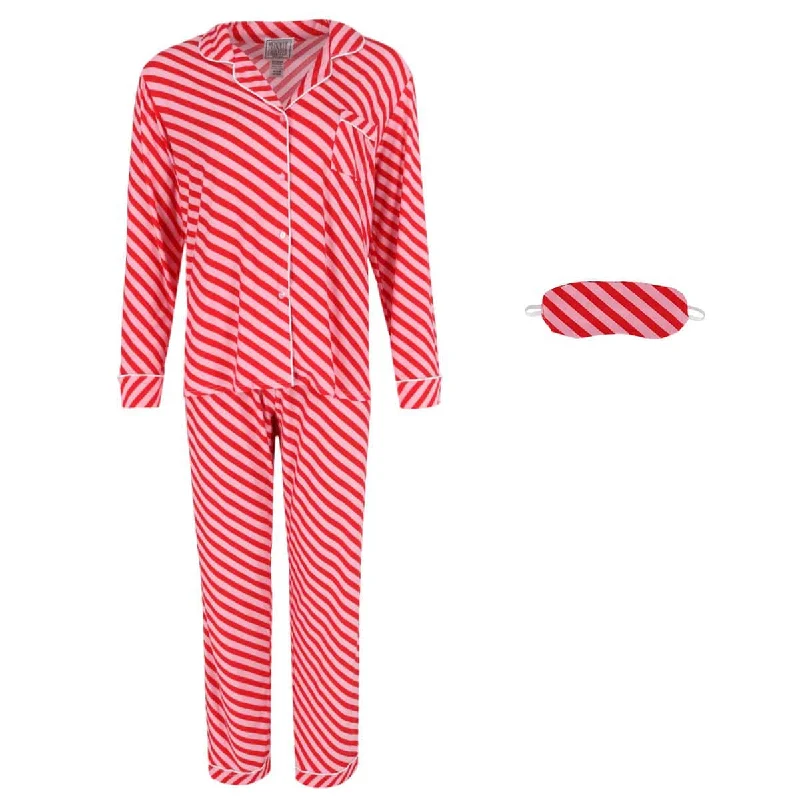 Mentally Exhausted Women's Candy Cane Stripe Pajama Set with Eye Mask