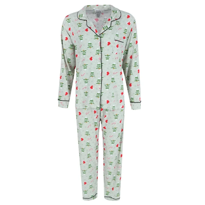 Mentally Exhausted Women's Christmas Tree Stocking Notch Long Sleeve Pajama Set