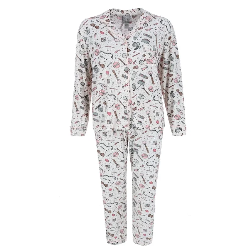 Mentally Exhausted Women's Make Up Print Pajama Set