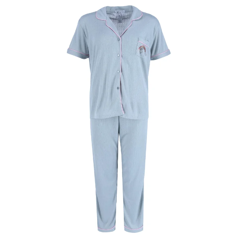 Mentally Exhausted Women's Pointelle Notch Collar Pajama Set