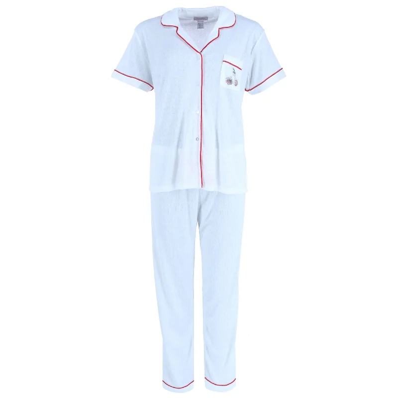 Overslept Women's Pointelle Cherries Notch Pajama Set