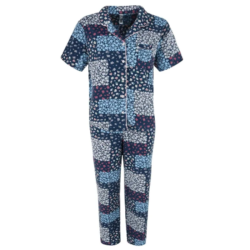 PJ Couture Women's Short Sleeve and Pants Notch Collar Pajama Set