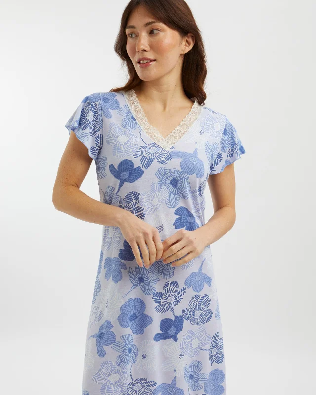 Women's Jersey Ella Short Nightdress - Rosa Floral Blue