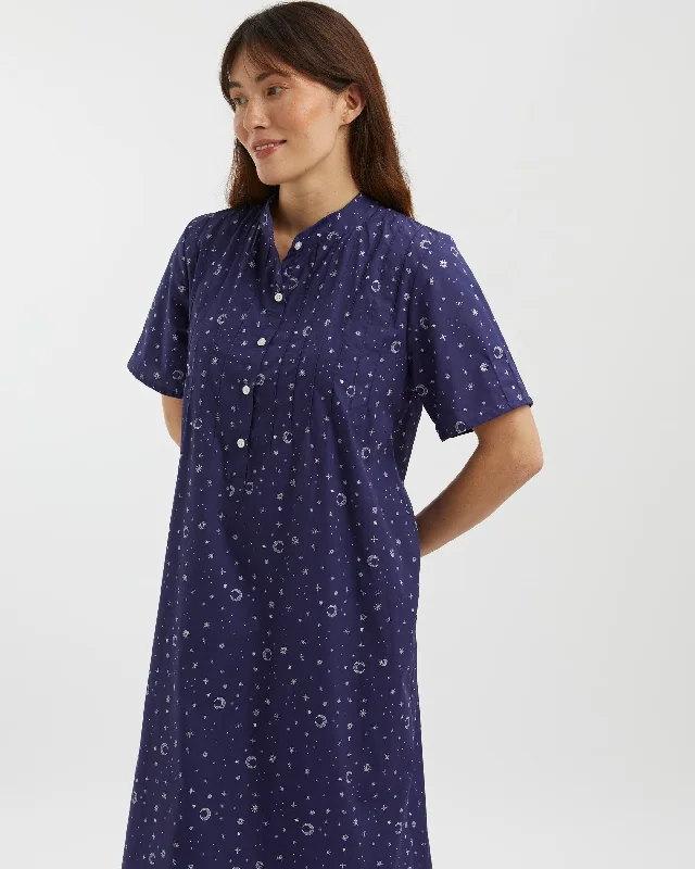 Women's Victoria Short Sleeve Cotton Nightdress - Celestial Print