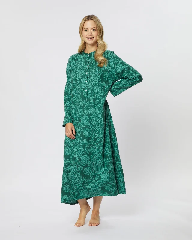 Women's Brushed Cotton Sophie Nightdress - Paisley Flower Green