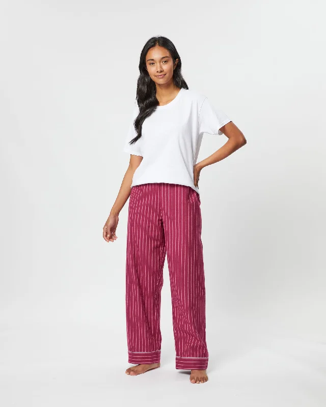 Women's Brushed Cotton Pyjama Trousers - Berry Stripe