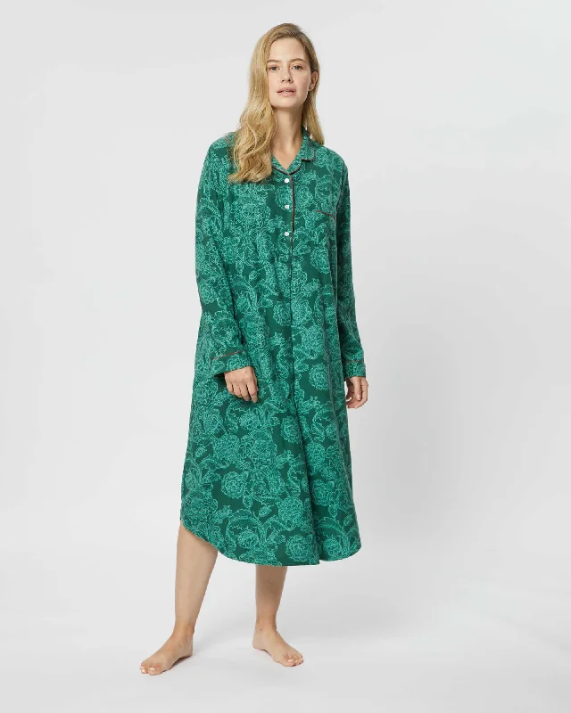 Women's Brushed Cotton Nightshirt - Paisley Flower Green