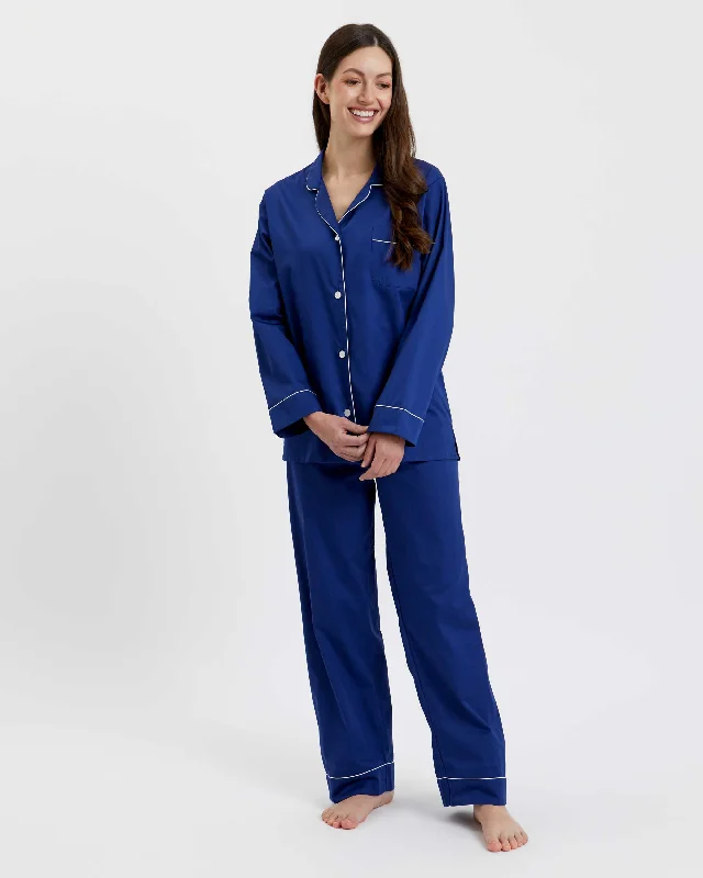 Women's Classic Cotton Pyjamas - Navy Sateen