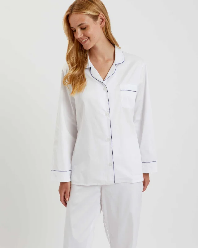 Women's Classic Cotton Pyjamas - White Sateen