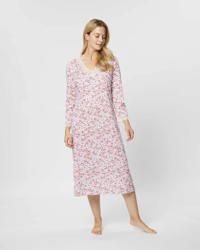 Women's Jersey Ella Nightdress - Viola Floral Pink