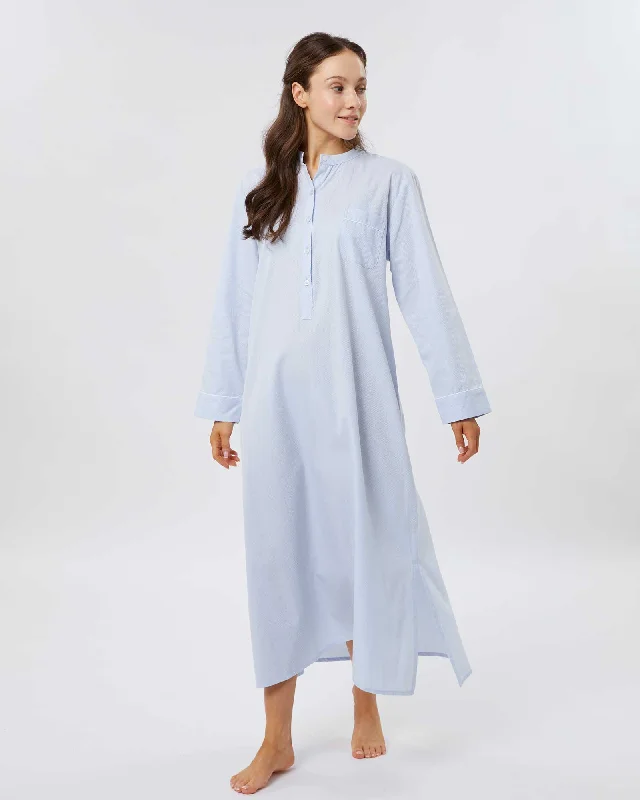 Women's Estelle Grandad Collar Nightshirt - Jacquard Blue