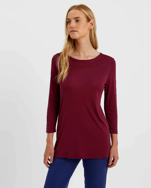 Women's Lyocell Scoop Neck Top - Berry