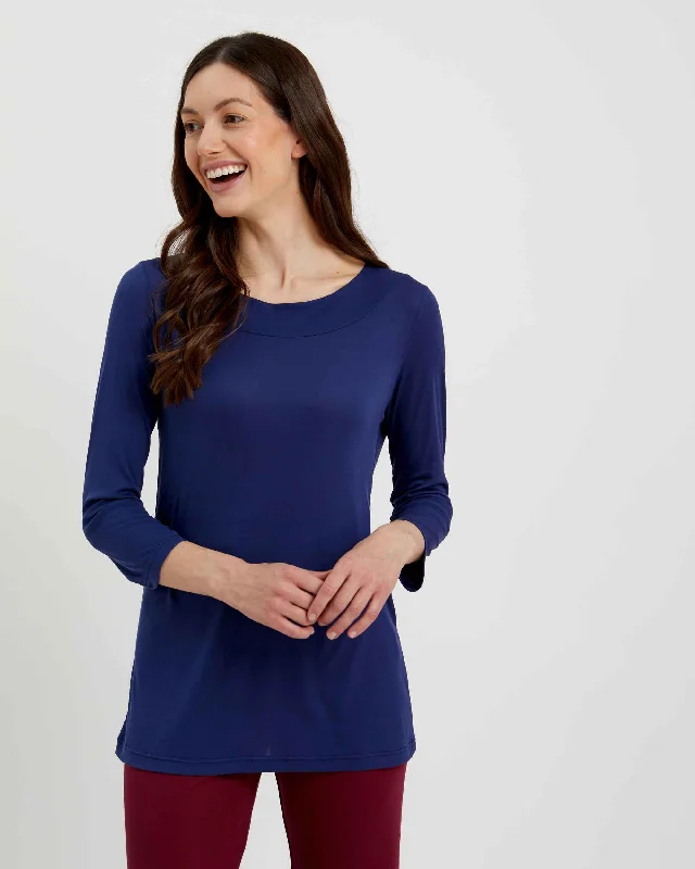 Women's Lyocell Scoop Neck Top - Navy