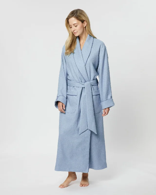 Women's Silk-Lined Wool Robe - Sky Blue