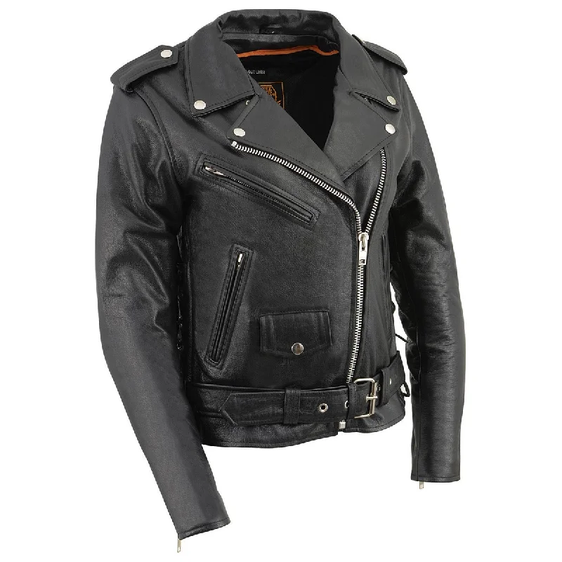 Milwaukee Leather LKL2700 Ladies Classic Black Leather Police Style Jacket with Side Laces