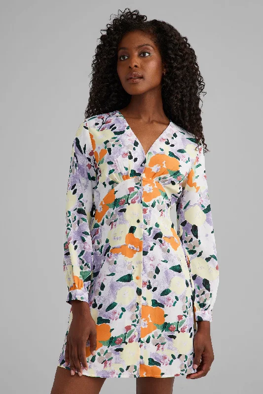 Robe à boutons manches longues imprimée floral - Femme