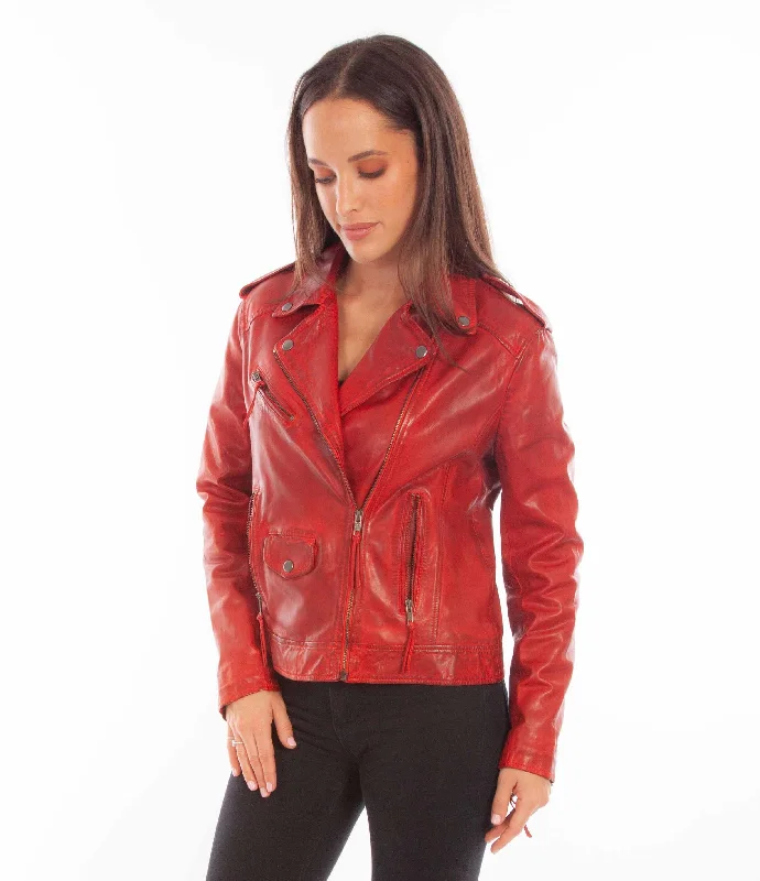 Scully 100% Leather Vintage Red Ladies Mc Jacket L1105