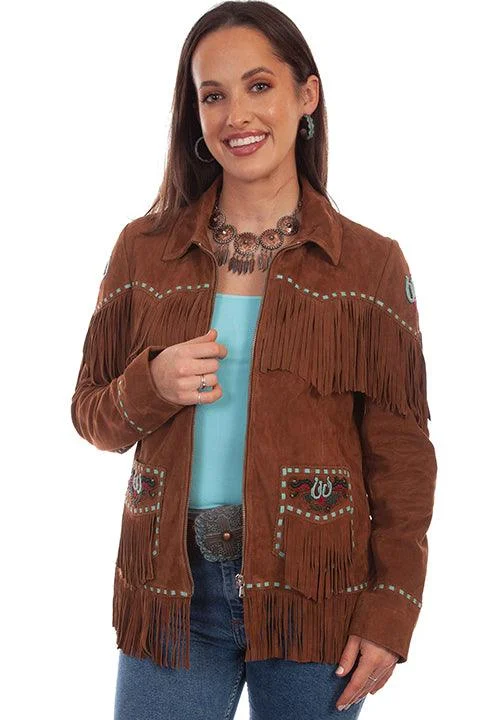 Scully Leather Brown Lamb Suede Embroidered Ladies Jacket