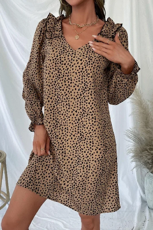 Leopard Frill Trim V-Neck Mini Dress