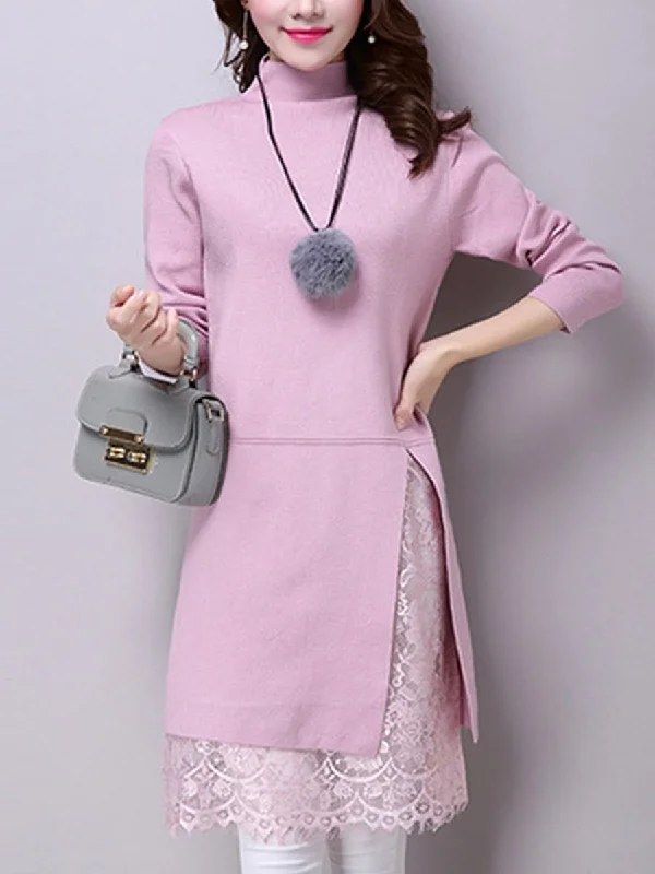 More Colors Woman Knit High Collar Shift Dresses