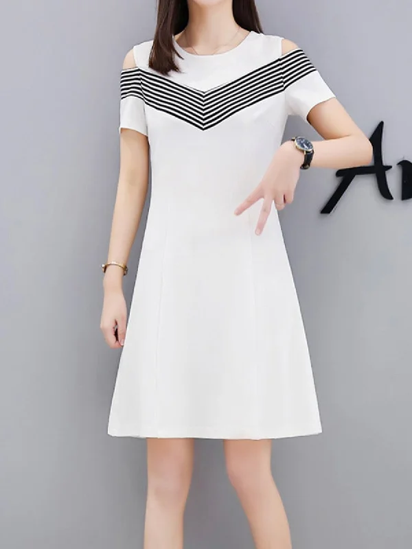 Round Neck  Color Block  Raglan Sleeve Shift Dress