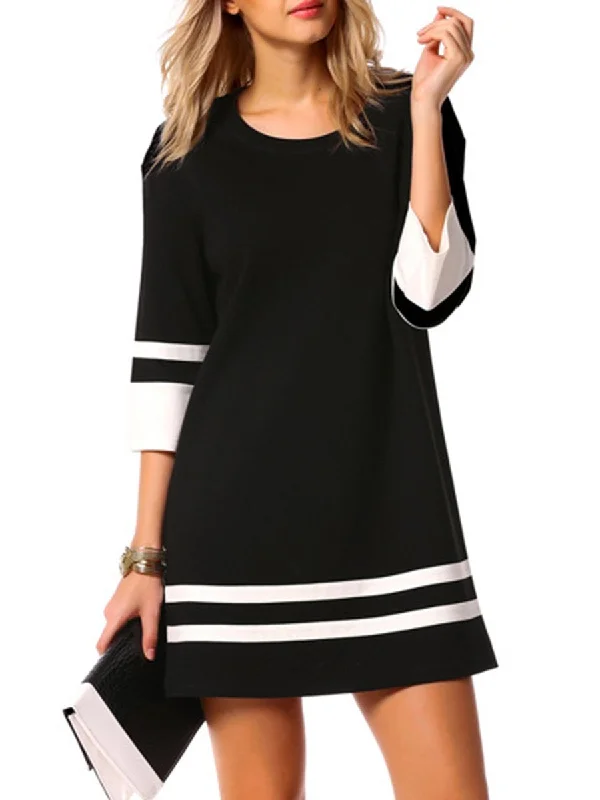 Round Neck Color Block Striped Shift Dress