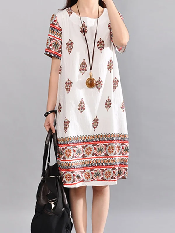 Round Neck Tribal Printed Shift Dress