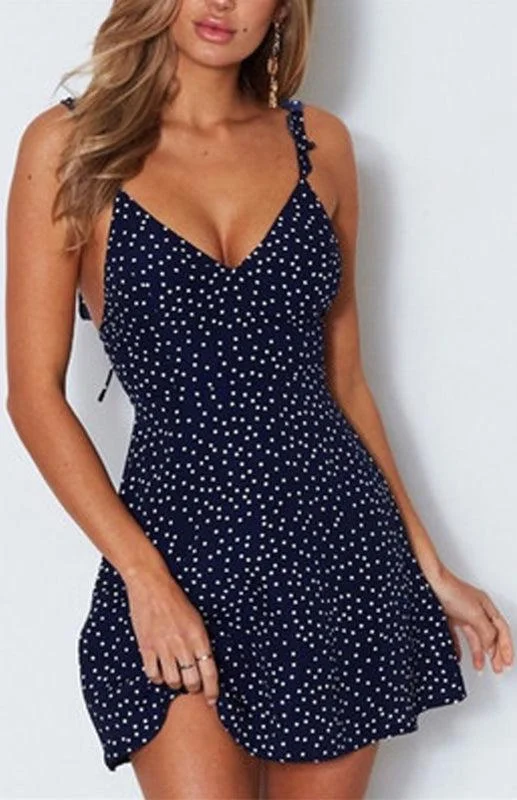 Women's Casual Polka Dot Print Lace Mini Dress