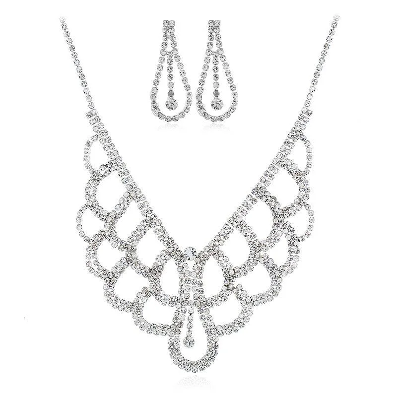 Classic Drop Shape Hollow Design Women Rhinestone Jewelry Set