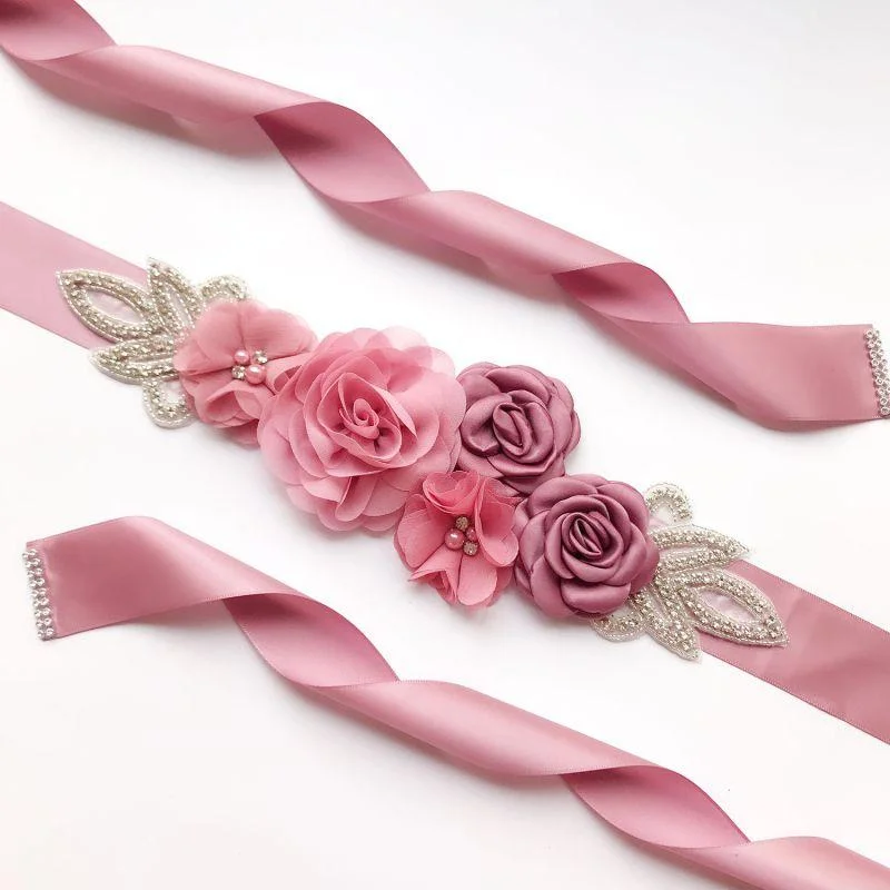 Fashion Women Solid Color Rose Design Wedding Accessory Ribbon Belt