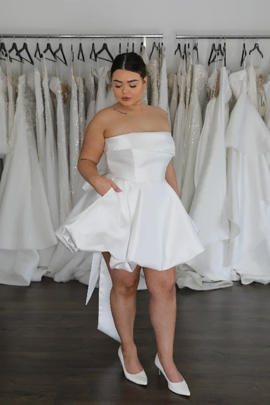 Ryley Bubble Hem Mikado Mini Wedding Dress