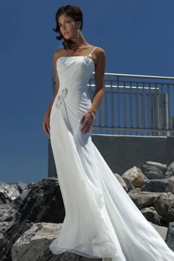 sheath Empire One Shoulder Chiffon Beach Wedding Dress