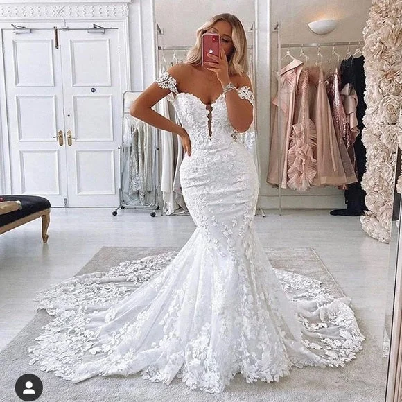 Women's Sexy Mermaid Lace Appliques Off the Shoulder Wedding Dress