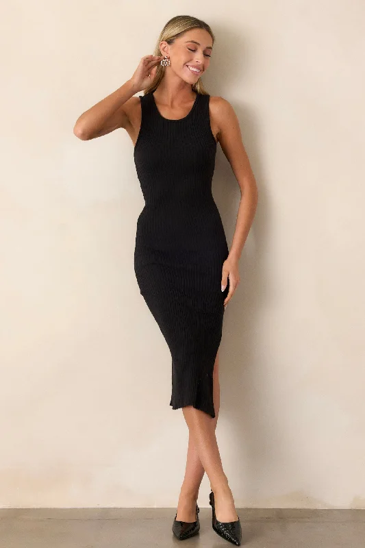 Moonlit Meadow Black Bodycon Midi Dress