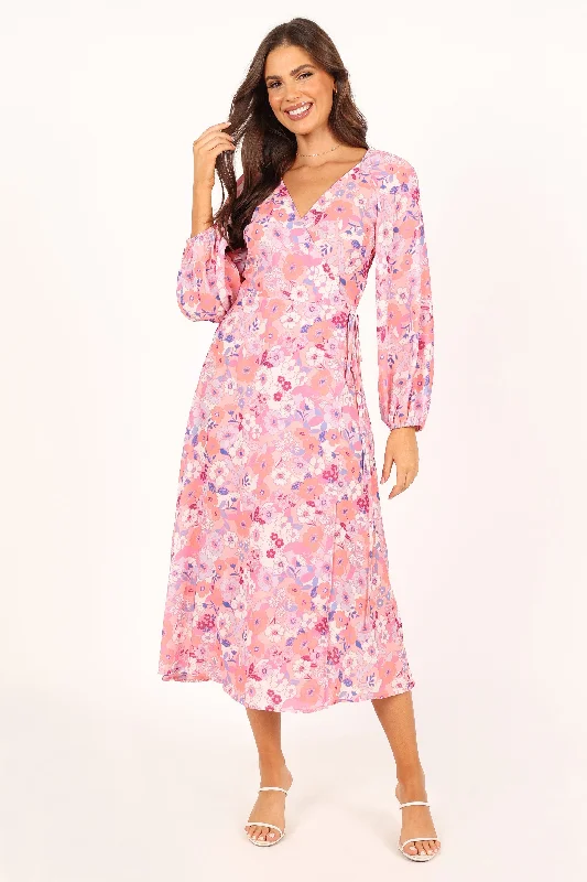 Phiona Long Sleeve Midi Dress - Pink Floral