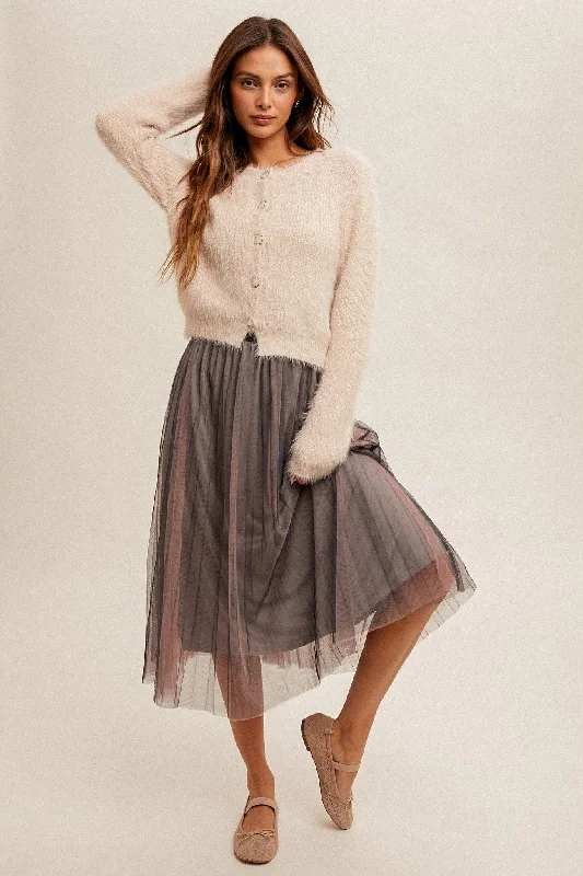 LAYER MESH PLEATED SKIRT