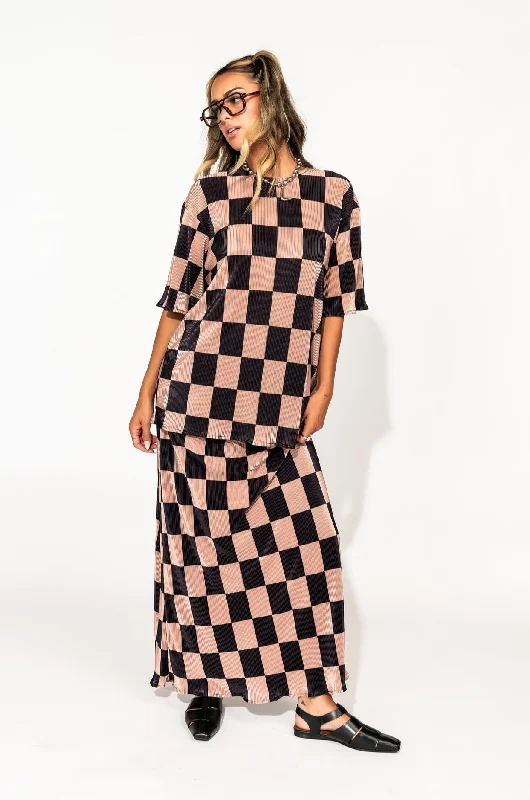 Grunge Girl Plisse Set in Black + Chai Checkerboard