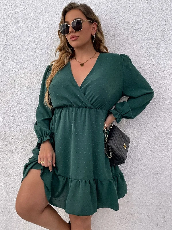 BerriesJam - Long Sleeve V Neck Green Elegant Casual Party Dress