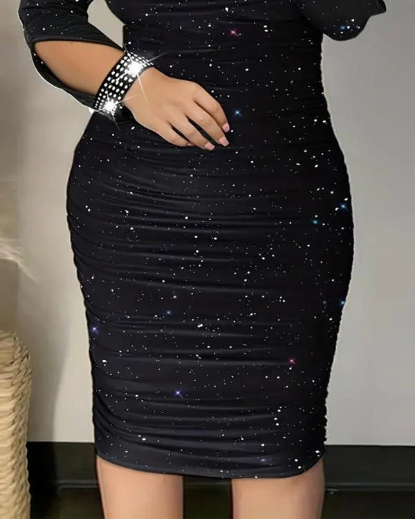 Plus Size Rhinestone Cold Shoulder Party Dress