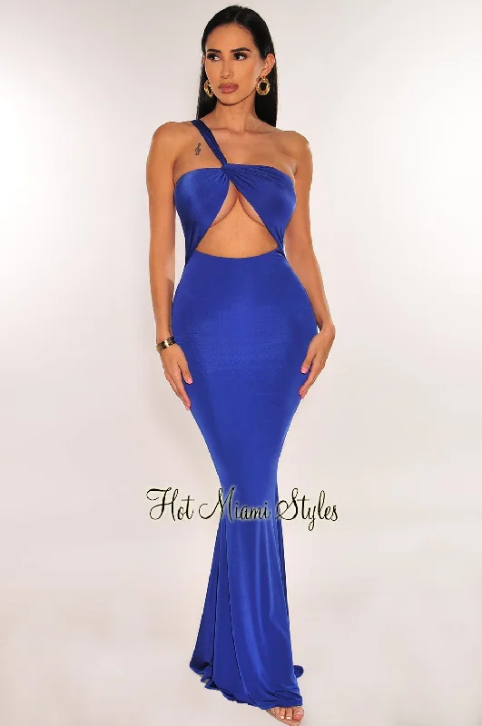 Royal Blue One Shoulder Cut Out Mermaid Gown