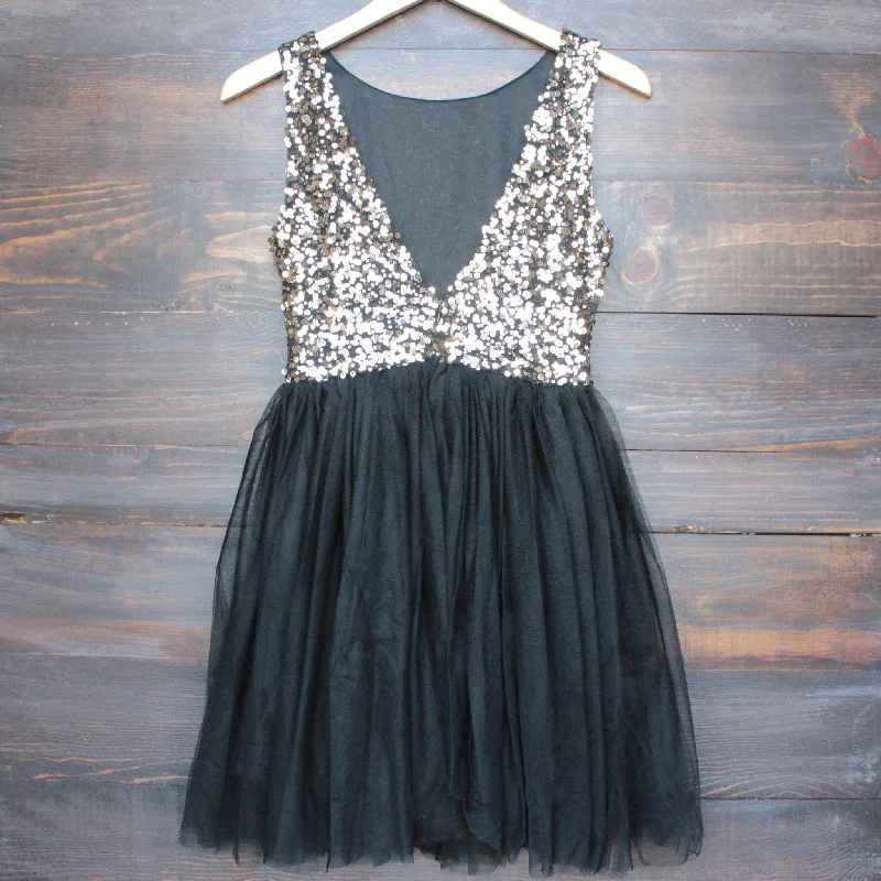 Sugar Plum Dazzling Sequin Darling Party Dress in Gold and Black