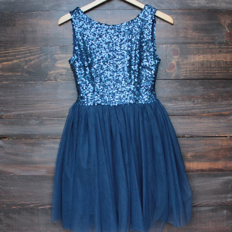 Final Sale - Sugar Plum Dazzling Navy Sequin Tulle Darling Party Dress