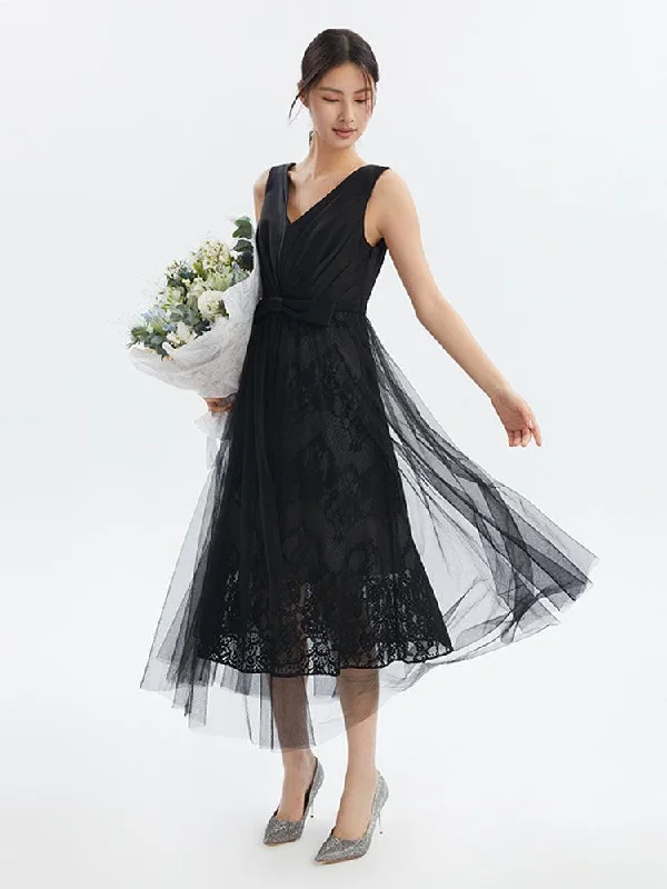 Triacetate V-Neck Gathered Waist Gown