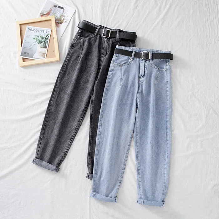 NiDELL Denim Straight-Leg Pants Female Student New 2020 Autumn High Waist Slimming Chic Loose Daddy Youthful Wide Leg Pants Fashion