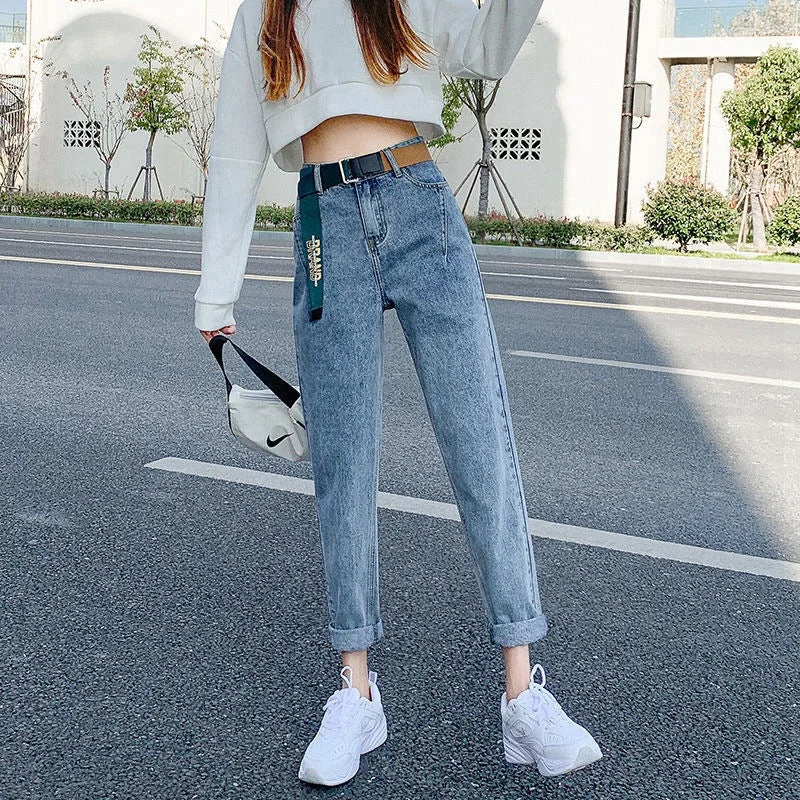 NiDELL Harem Jeans Women's Korean-Style Spring . New Straight Loose High Waist Slimming High Radish Daddy Pants