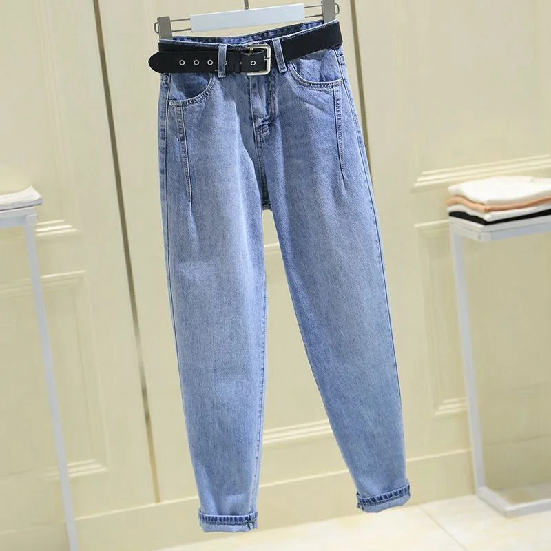 NiDELL High Waist Harem Jeans Women's . New Spring and Autumn Korean Style Loose Slimming Student Daddy Pants Radish Straight-Leg Pants