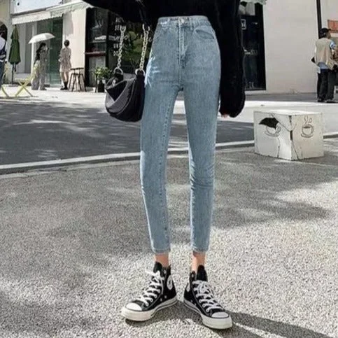 NiDELL High Waist Jeans for Women Autumn and Winter 2020 New Fleece-Lined Thickened Slim Fit Stretch Tappered Pencil Outer Wear Pants