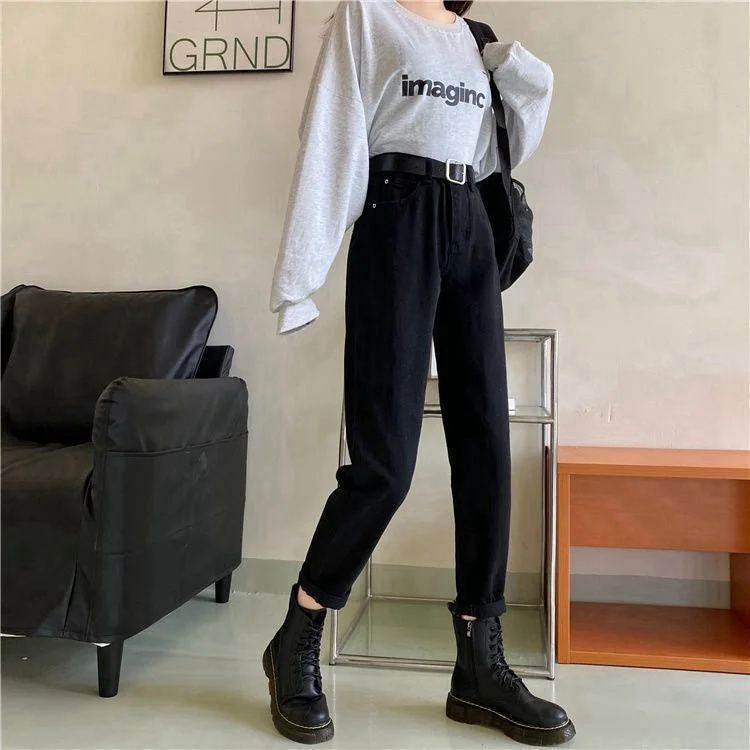 NiDELL High Waist Jeans Women's Loose Slimming Korean Spring and Autumn New Harem Straight Pants Ankle-Length Dad Baggy Pants Women's